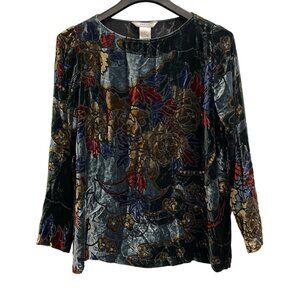 Froxx Top Womens L Burnout Velvet Dark Floral Silk Blend Sequin Whimsigoth Fairy